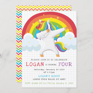 Unicorn Dab Birthday Invitation