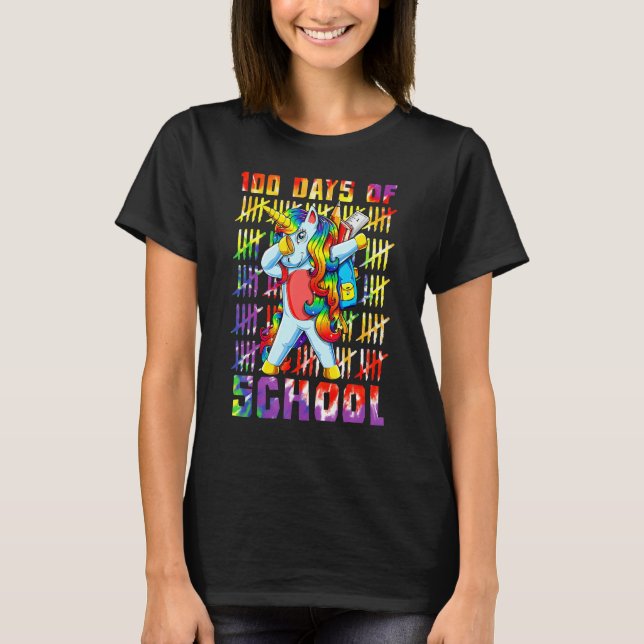 Unicorn Dab Dabbing 100th Day Of School 100 Days T-Shirt (Front)