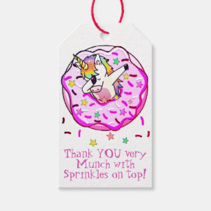 Unicorn Dab Pose in Pink Iced Doughnut and Sprinkl Gift Tags
