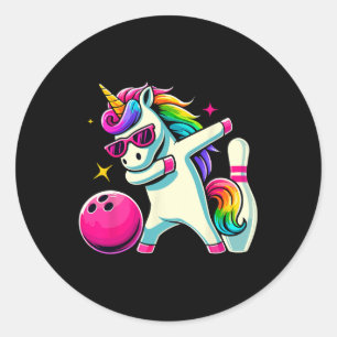 Unicorn Dabbing Bowling Birthday Girls Classic Round Sticker