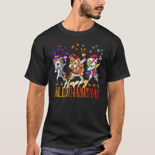 Unicorn Dabbing Happy Hallothanksmas Cute family c T-Shirt