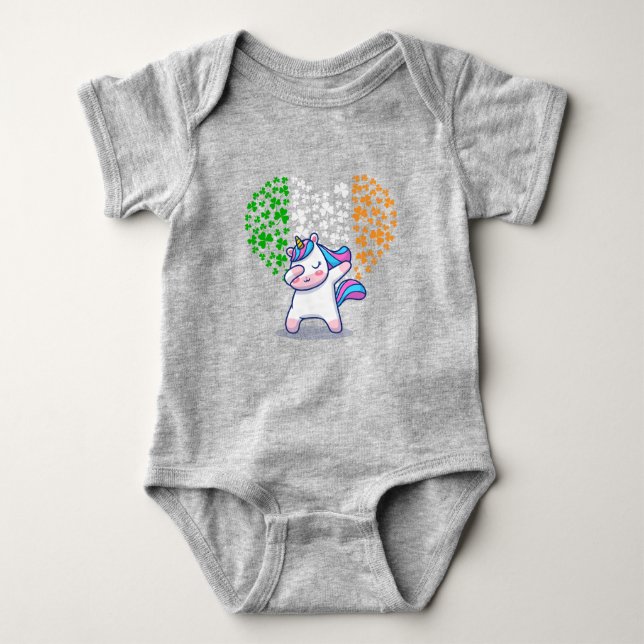 Unicorn Dabbing love valentine Irish Ireland Flag  Baby Bodysuit (Front)