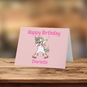 Unicorn Dabbing Roller Skating Birthday Card