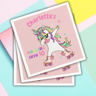 Unicorn Dabbing Roller Skating Birthday Napkin