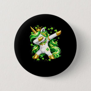 Unicorn dabbing shamrock st patricks day girl kid 6 cm round badge