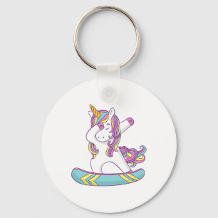 Unicorn Dabbing Snowboarder - Snowboard Snowboardi Key Ring