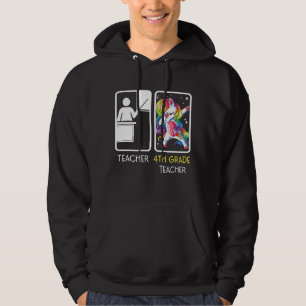 Unicorn Dabbing Teaccher 4th Grade Teacher Back T Hoodie