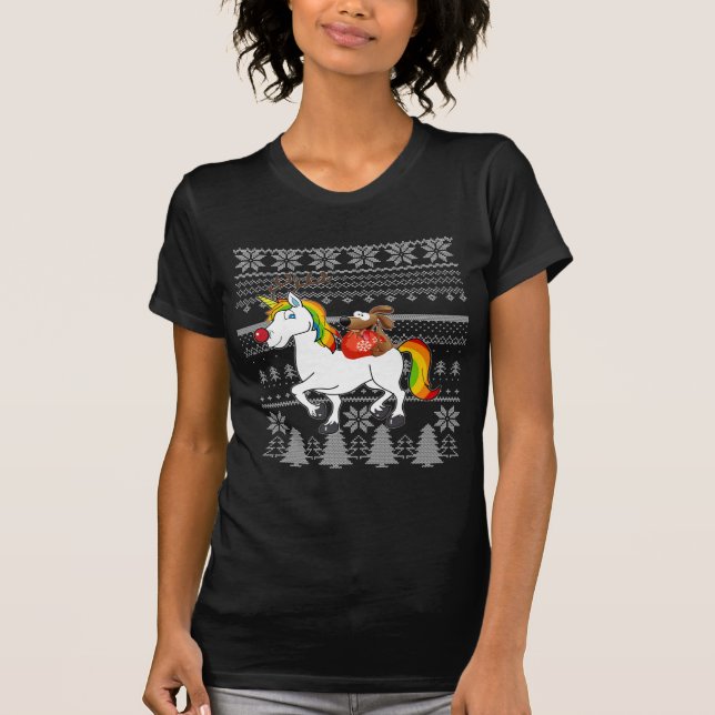 Unicorn Dachshund Christmas T-Shirt (Front)