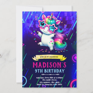 Unicorn dance birthday party invitation