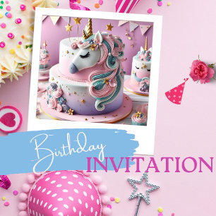 UNICORN DECORATED KIDS BIRTHDAY CAKE CARD