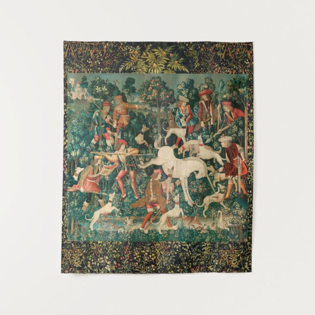 UNICORN DEFENDS ITSELF,Other Animals Green Tapestry (Front)