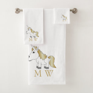 Unicorn Design Monogrammed Bath Towel Set