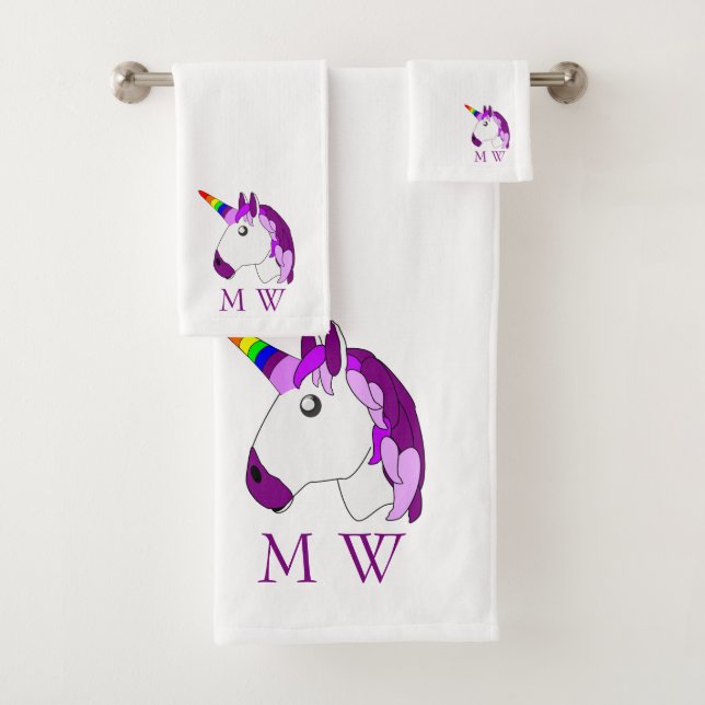 Unicorn Design Monogrammed Bath Towel Set (Insitu)