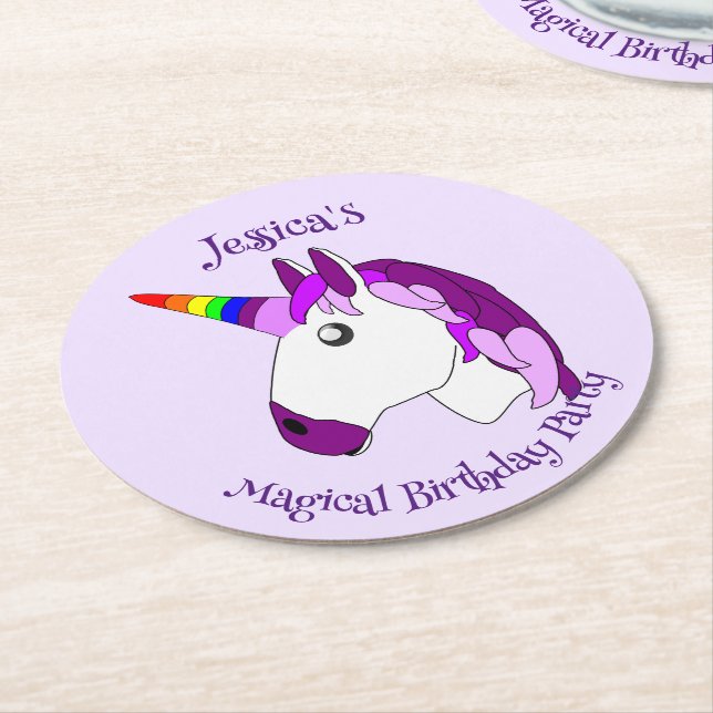 Unicorn Design Personalised Round Paper Coaster (Angled)