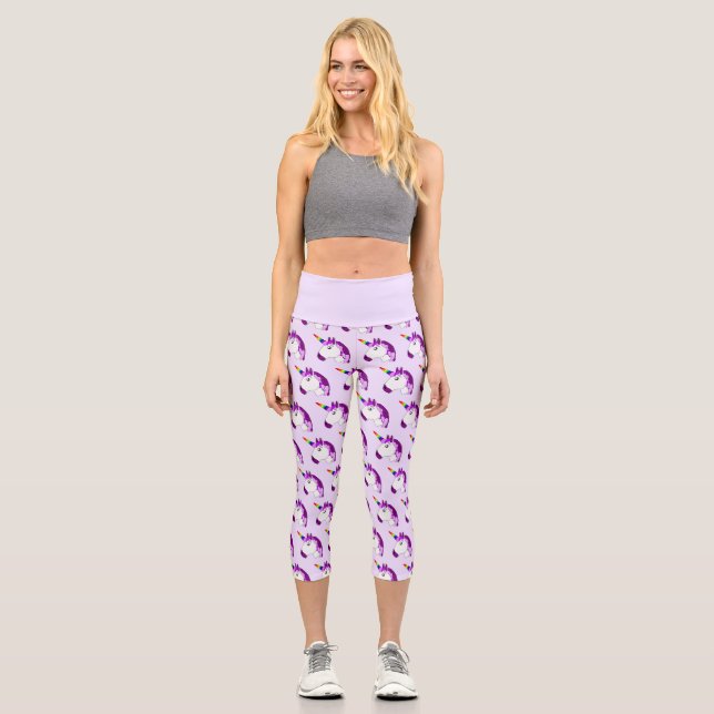 Unicorn Design You Choose Background Colour Capri Leggings (Front)