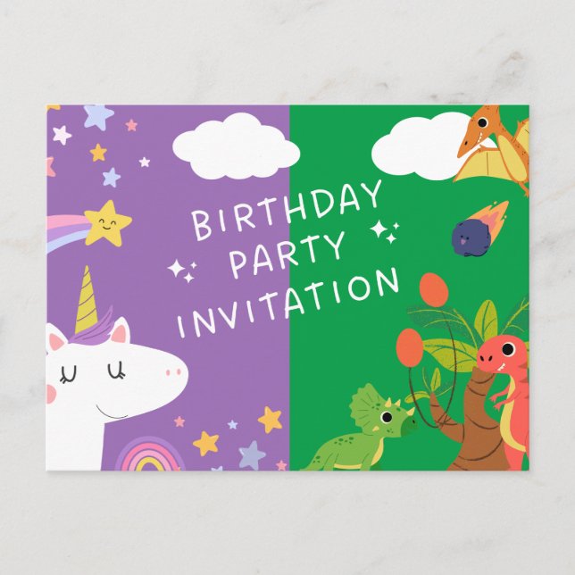 Unicorn & Dinosaur  Invitation Postcard (Front)