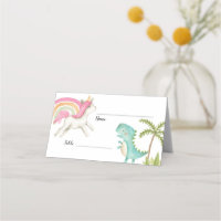 Unicorn Dinosaur Party Table Name Card
