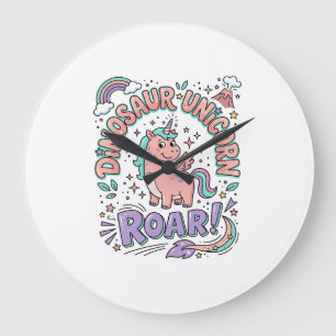 Unicorn Dinosaur Unicorn Roar Retro Style T-Shirt  Large Clock