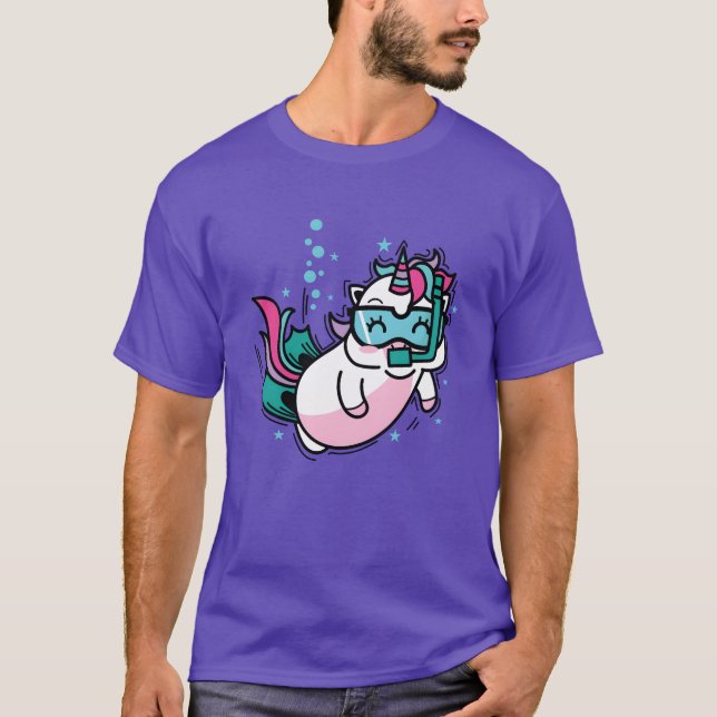 Unicorn Diving Mythical Creature Sport girl family T-Shirt (Front)