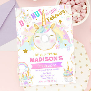 Unicorn Doughnut Girl Magical Sweet Birthday Party Invitation