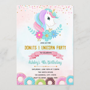 Unicorn Doughnut grow up party invitation