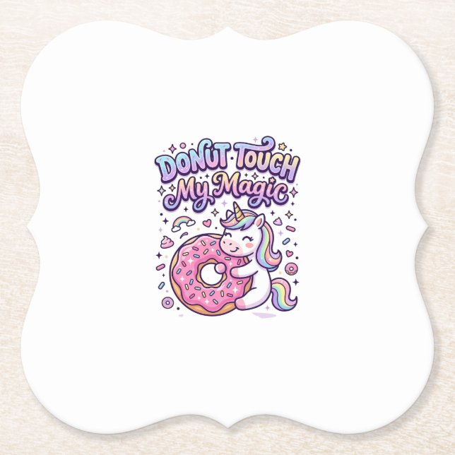 Unicorn Doughnut Touch My Magic Gift Idea Sticker  Paper Coaster (Front)