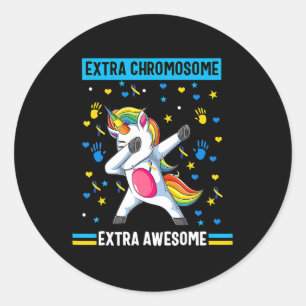 Unicorn Down syndrome awareness extra chromosome e Classic Round Sticker