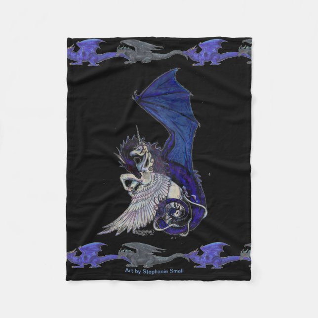 Unicorn Dragon Blue White Pegacorn Horse Pony Fleece Blanket (Front)