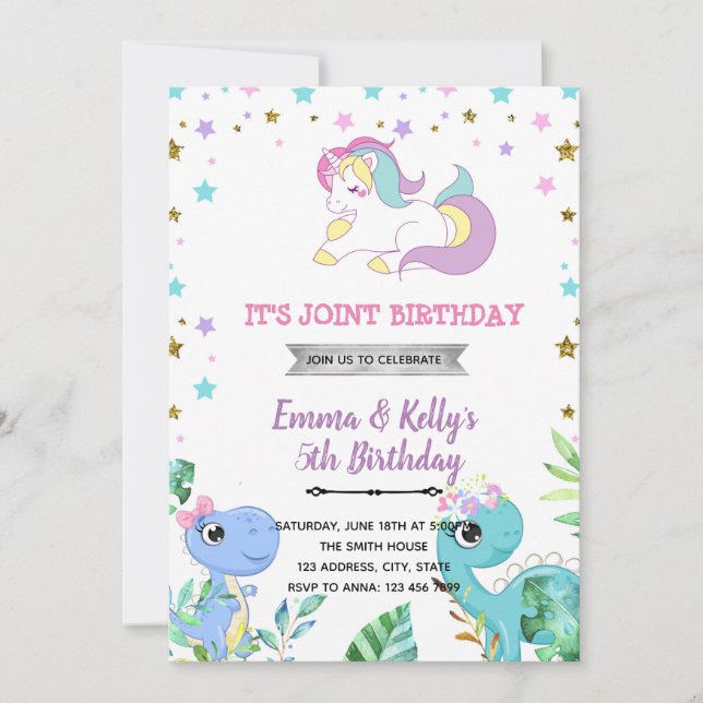 Unicorn dragon girl theme invitation (Front)