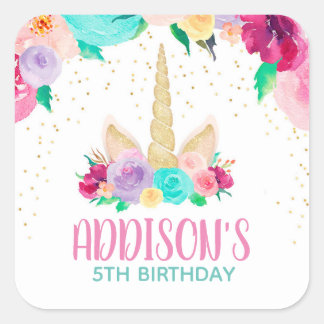 Unicorn Dreams Birthday Baby Shower Square Sticker