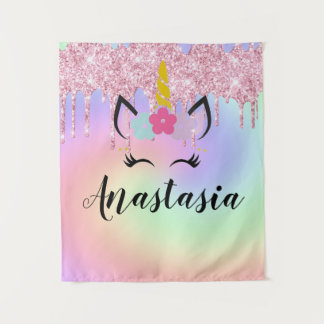 Unicorn Drip Glitter Personalised Ombre Tapestry
