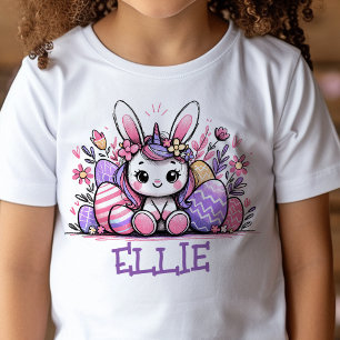 Unicorn Easter T-Shirt Custom Name Girls Bunny