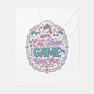 Unicorn Eat Sleep Game Unicorn Playful Print on De Fleece Blanket