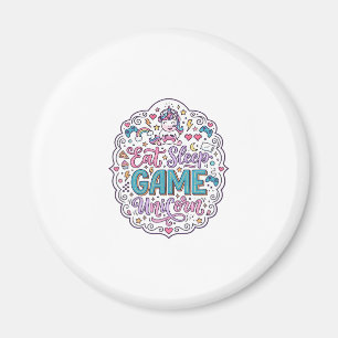 Unicorn Eat Sleep Game Unicorn Playful Print on De Magnet