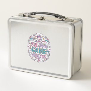 Unicorn Eat Sleep Game Unicorn Playful Print on De Metal Lunch Box