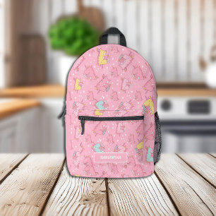 Unicorn Eating Ice Cream Pink Yellow Aqua Printed Backpack