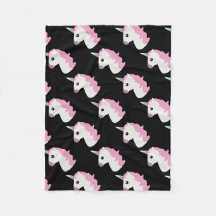 Unicorn Emoji (black background) Fleece Blanket