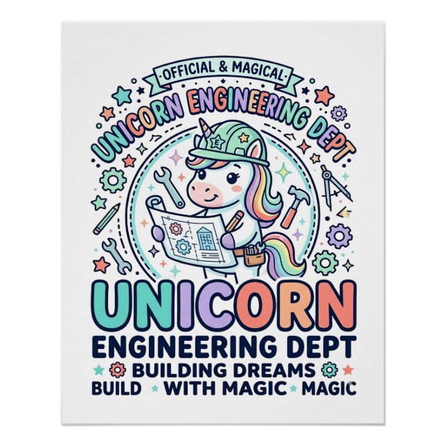 Unicorn Engineering Dept Bold Typography T-Shirt D Poster (Front)