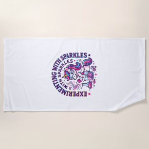 Unicorn Experimenting with Sparkles Commercial Cut Beach Towel