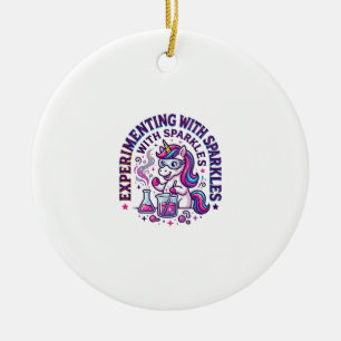 Unicorn Experimenting with Sparkles Commercial Cut Ceramic Ornament