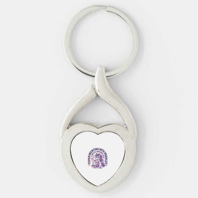 Unicorn Experimenting with Sparkles Commercial Cut Key Ring (Front)