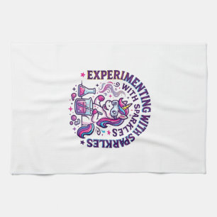 Unicorn Experimenting with Sparkles Commercial Cut Tea Towel