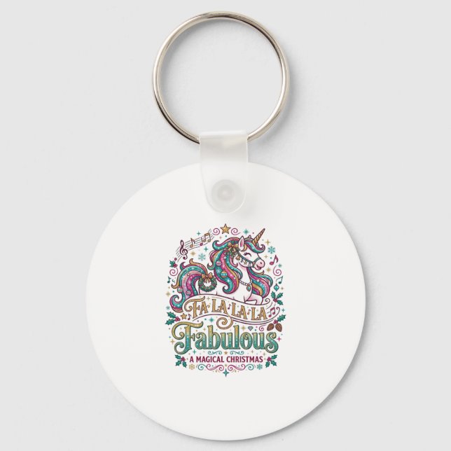 Unicorn Fa La La La Fabulous White Background Cute Key Ring (Front)