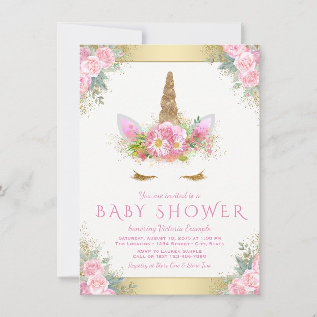 Unicorn Face Baby Shower Invitations (Front)