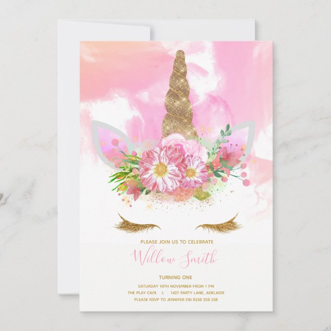 Unicorn Face Birthday Invitation (Front)