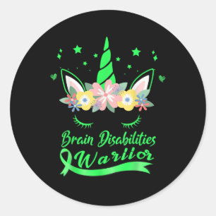 Unicorn Face Brain Disabilities Awareness Classic Round Sticker