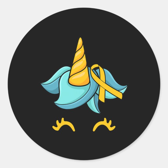 Unicorn Face Childhood Cancer Awareness Ribbon War Classic Round Sticker (Front)