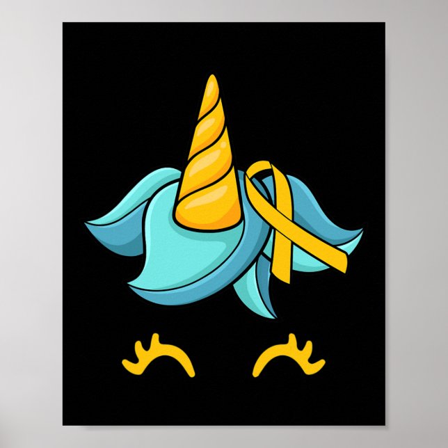 Unicorn Face Childhood Cancer Awareness Ribbon War Poster (Front)
