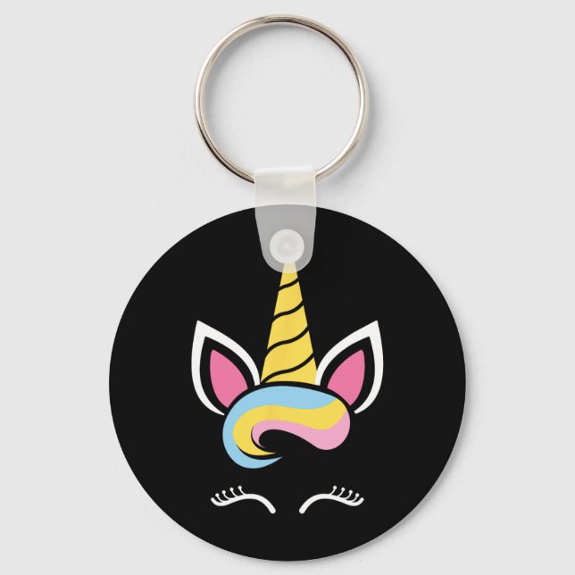 Unicorn Face Cute Eyelashes Halloween Costume Funn Key Ring (Front)