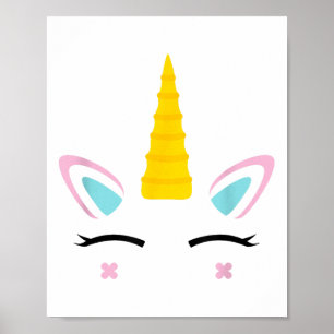 Unicorn Face Cute Eyelashes Smile Halloween Costum Poster